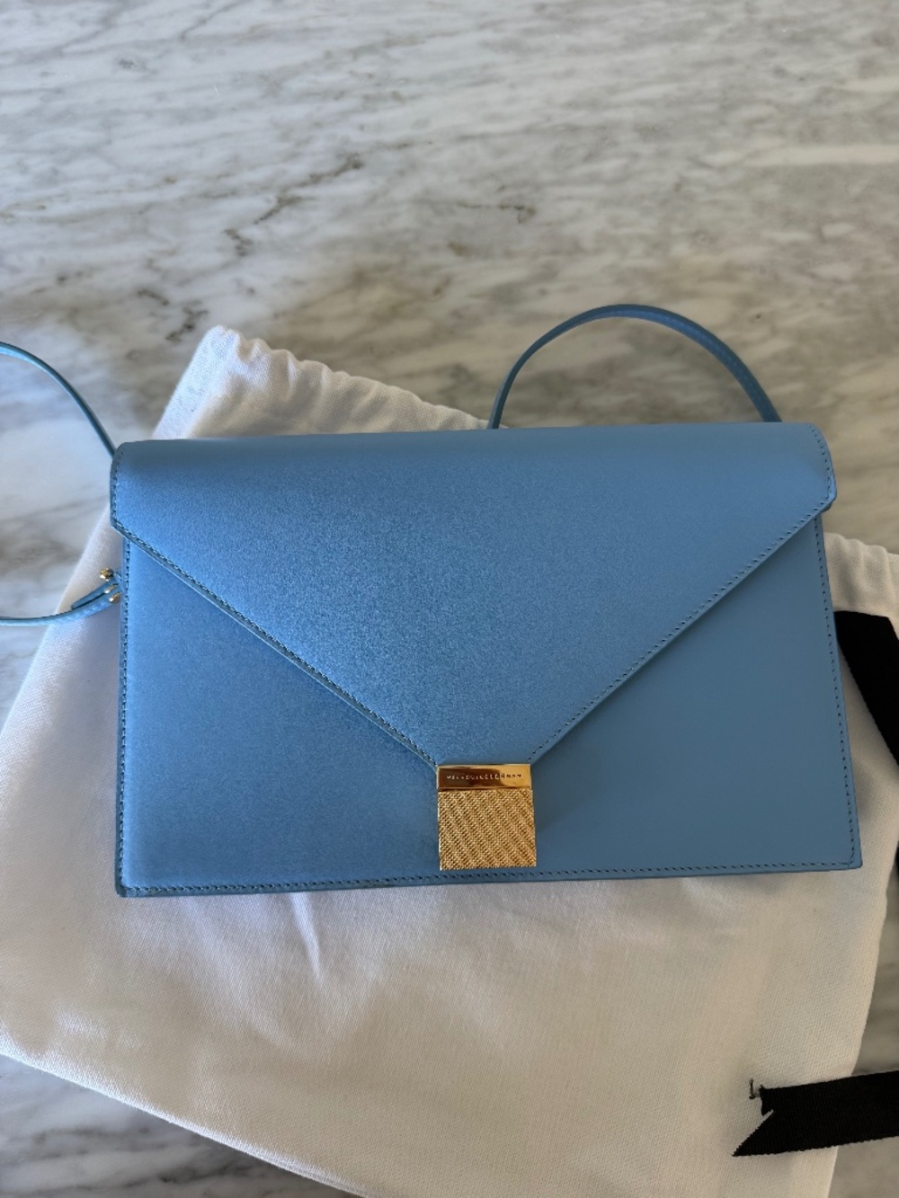 Victoria Beckham Cornflower Blue Leather Envelope Bag – New, Unused